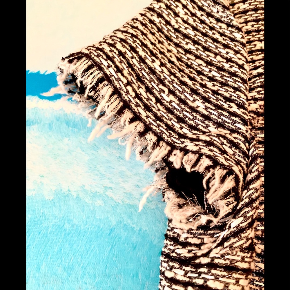 TALBOTS Shimmery Black/White Fringe Sleeve Top - Picture 2 of 8